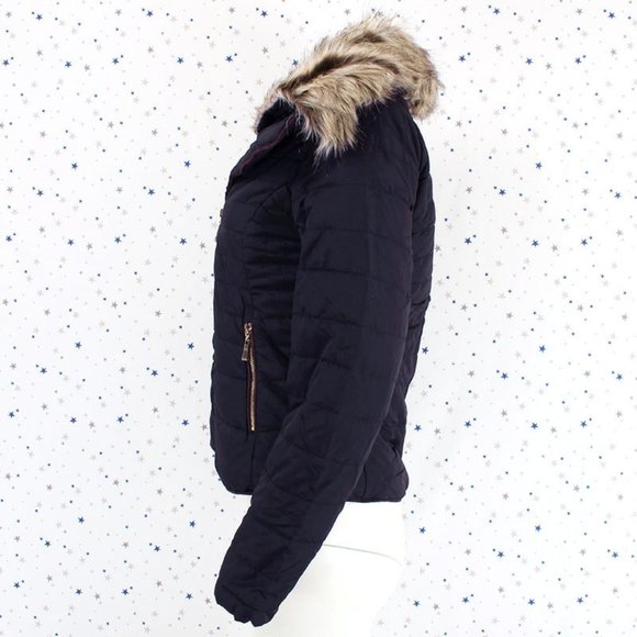Removable Faux Fur Collar Puffer Jacket Dark Navy - Picture 5 of 8